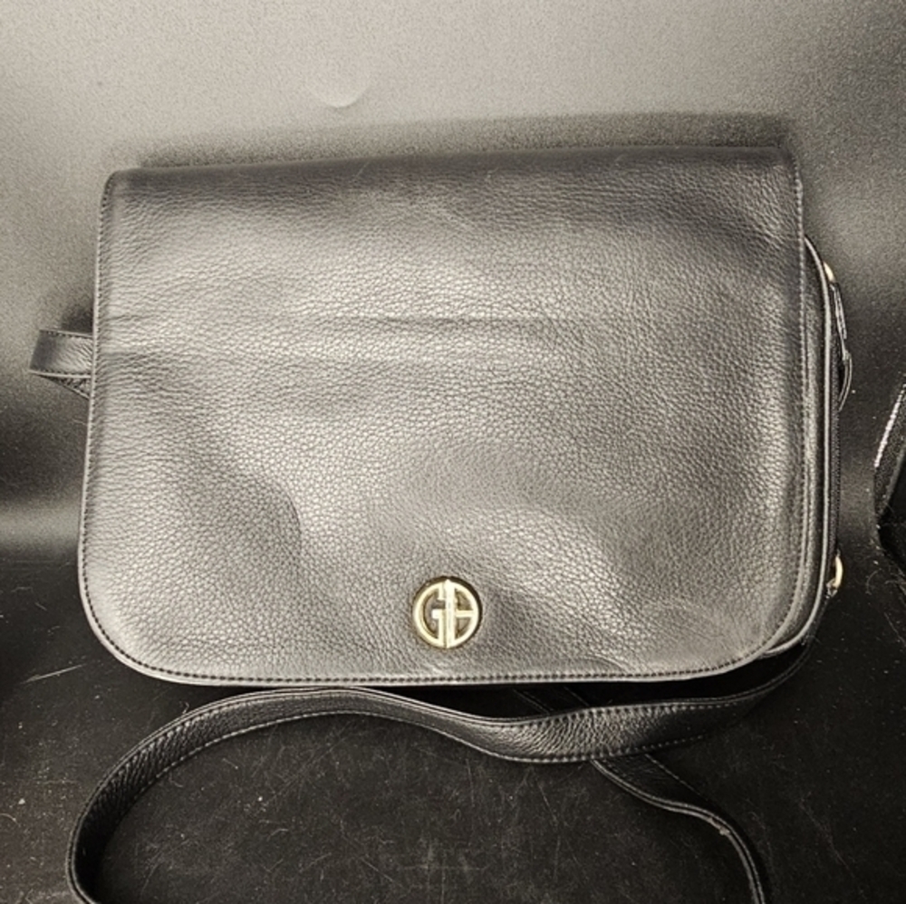 Vintage black genuine leather‎ cross body bag
